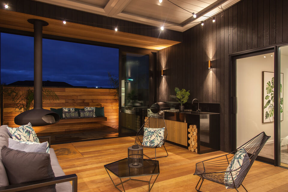Beautifully lit outdoor deck area